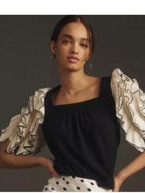 NWT Anthropologie Sunday in Brooklyn Square-Neck Ruffle Sleeve Babydoll TOp